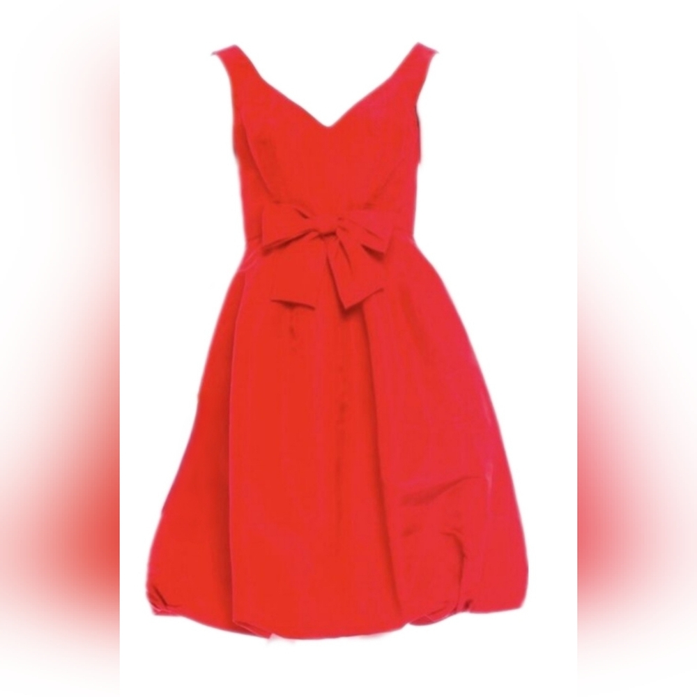 ^□$4,000 OSCAR DE LA RENTA RED SILK BOW RUNWAY DRESS US 8